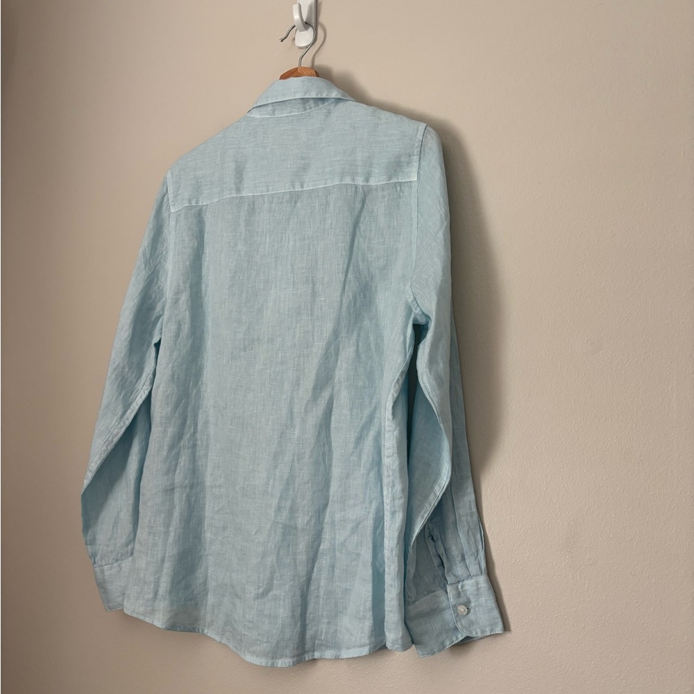 Haris Cotton Baby Blue Linen Gauze Beachy Coastal Boyfriend Style Shirt - Picture 4 of 10